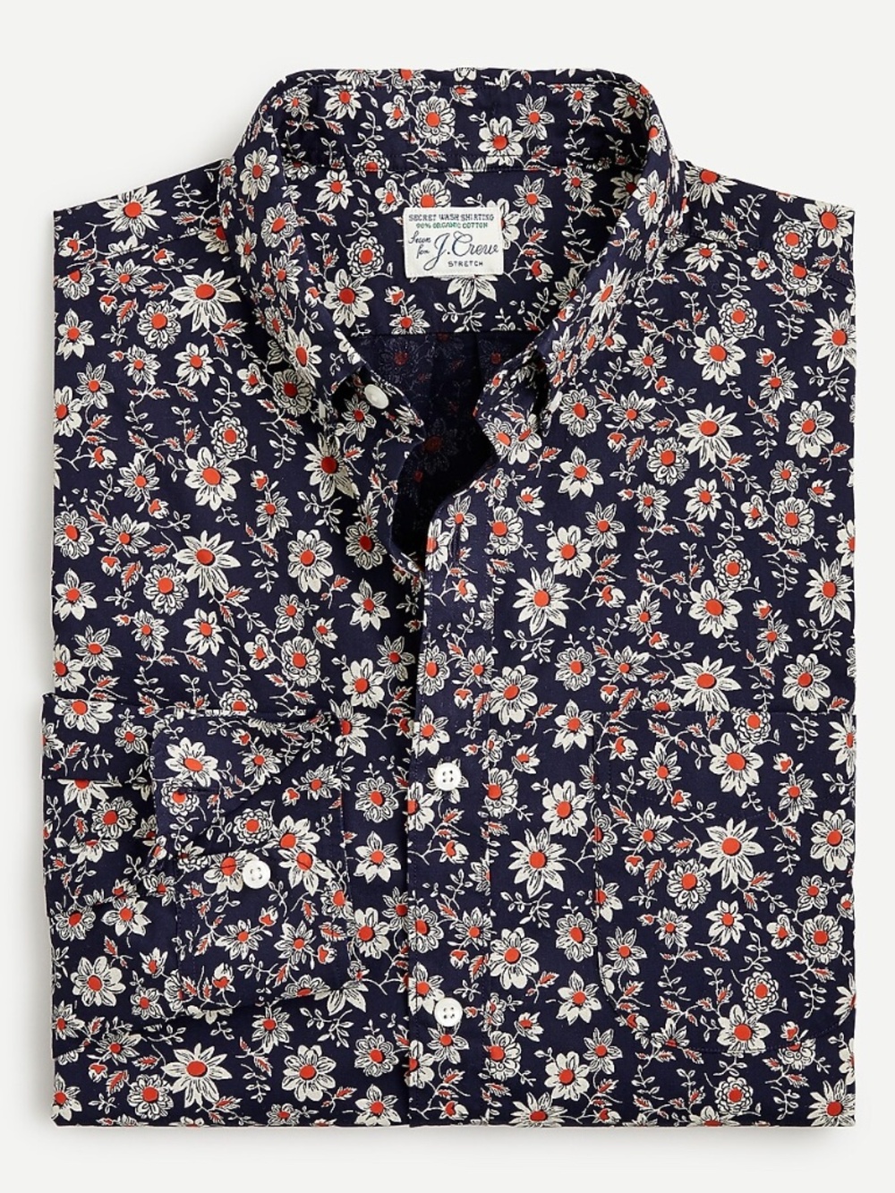 J. Crew Floral Slim Untucked Stretch Secret Wash Cotton Poplin Button Down Shirt